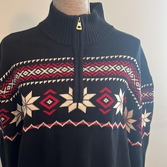 WEATHERPROOF VTG Mens 1/4 Zip Sweater Pullover XXL Fair Isle Mock Neck BLACK - Picture 3 of 6